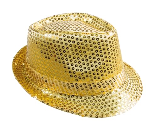 P'TIT CLOWN – 20190 – Borsalino-Hut mit Pailletten – Paillettenhut – Karneval, Festival, Silvester, Mottopartys, Kostümparty, Disco, Pailletten, Hochzeit, JGA – Unisex-Erwachsene – glänzendes Gold von p'tit clown