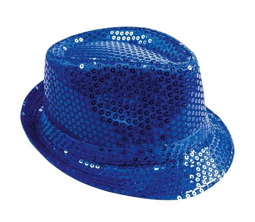 P'TIT CLOWN - 20196 - Sequins Borsalino Hut - Sequins Hat - Karneval, Festival, Silvester, Mottopartys, Kostüm Party, Disco, Glitzer, Hochzeit, JGA - Erwachsene Unisex - Blau Glänzend von p'tit clown