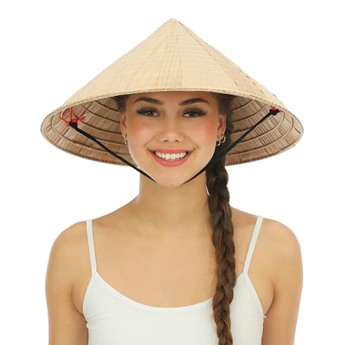 P'TIT CLOWN - 34700 - Vietnamesischer Strohhut, Chinesisch - Chinese's Hat - Asiatisches Verkleidungszubehör - Für Karneval, Mottopartys, Silvester, Halloween - Unisex - Erwachsene - Beige von p'tit clown