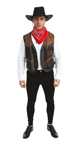 P'TIT CLOWN - 50670 - Ärmellose Weste aus Kunstleder - Faux Leather Waistcoat - Zur Vervollständigung des Cowboy-, Western-Kostüms - Für Karneval, Halloween, Kostümfest - Einheitsgröße - Braun von p'tit clown