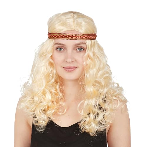 P' Clown - 68650 – Hippie-Perücke für Damen – Hippie's Wig – Kostümzubehör – Karneval, Festival, Pride, Neujahr, Halloween, Mottoparty – Synthetisches Haar – lockiges Blond, Haarband von p'tit clown