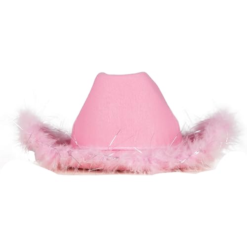 P'TIT CLOWN - 21303 - Cowgirl Filzhut mit glänzenden Federn - Glimmer Damen Cowboyhut - Western Look, Country, Far West, Rodeo, Festival, Karneval, JGA, Halloween, Party - Erwachsene - Rosa von p'tit clown