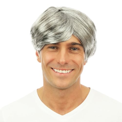 P'TIT CLOWN - 81117 - Kurze Perücke mit Scheitel - Short Cut Wig - Nick-, Surfer-, Boys Band-Look - Perfekt für Karneval, Mottopartys, Kostümpartys, Halloween, Manga, Cosplay - Erwachsene - Grau von p'tit clown