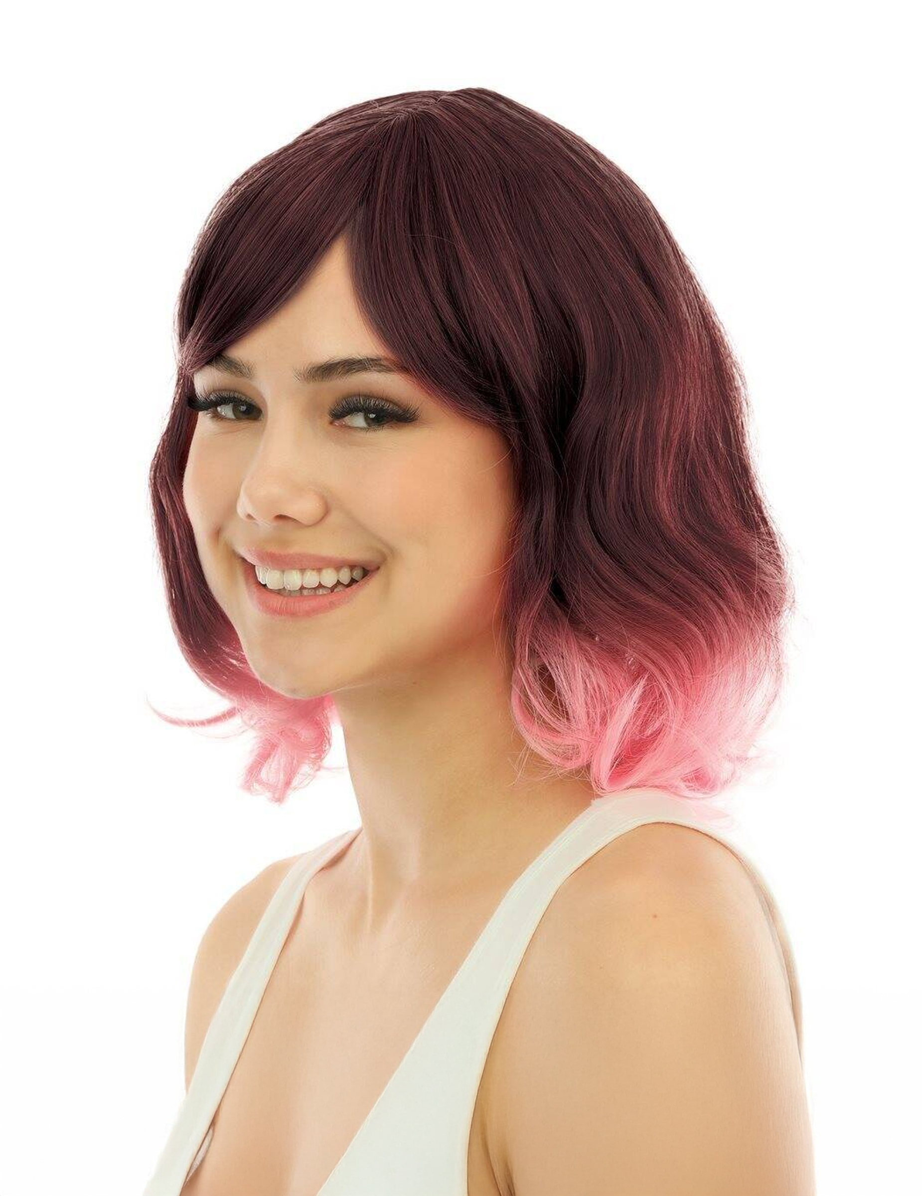 Pinke Mittellange Tie and Dye Perücke für Erwachsene Pinke Mittellange Tie and Dye Perücke für Erwachsene von PTIT CLOWN