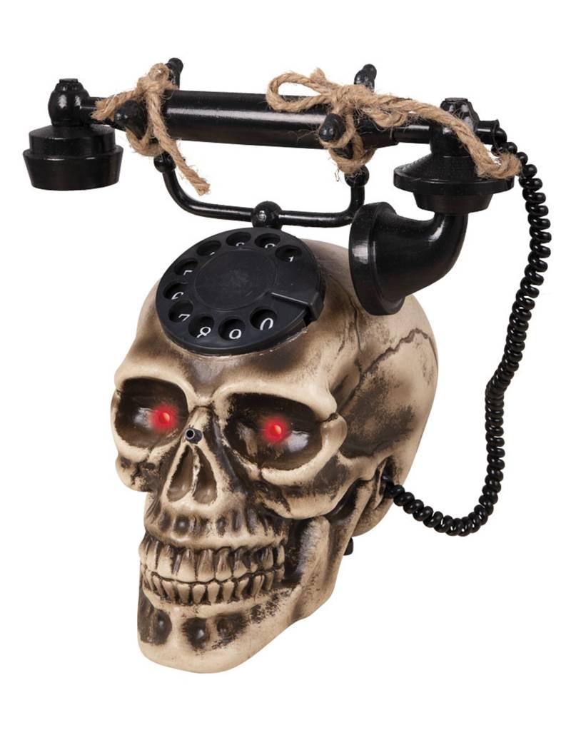 Totenkopf-Telefon mit Licht und Sound Halloween-Partydeko schwarz-braun 22x25 cm von PTIT CLOWN