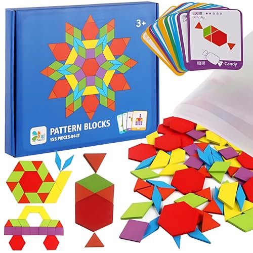 PTIT'GÉNIE - Holzpuzzle 155 geometrische Formen mit Modellen – bunte Holzblöcke mit Aufbewahrungstasche – Montessori, Tangram – Muster mit Schwierigkeitsstufen – Lernen und Entwicklung von PTIT'GÉNIE