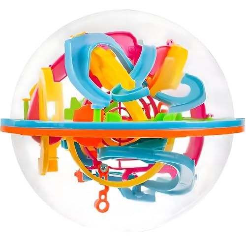 PTIT'GÉNIE - Transparente 3D-Labyrinthkugel mit 138 Hindernissen – 3D-Parcours für Kinder – Aktions- und Reflexspiel, Entwicklung von Fähigkeiten und Lernen, 18 cm Durchmesser von PTIT'GÉNIE