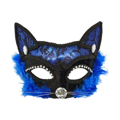 PTLLEND Katze Plüsch Spitze Katzenmaske Halloween Party Cosplay Kostüme Requisiten Plüsch Katze Halbes Gesicht Masken Karneval Weihnachten Maskerade (Blue) von PTLLEND