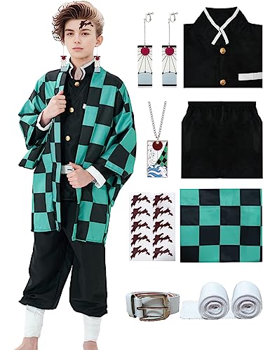 PTXZEQ Tanjiro Kostüm Kamado Demon Coslpay Outfit für Halloween Kinder Audlt (grün, Erwachsenengröße L) von PTXZEQ