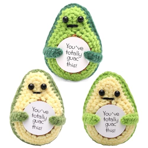 Emotionale Unterstützung häkeln, gestrickte Puppe mit positiver Karte - Sammelpuppe 3-teiliges Strickpuppen-Set - Niedliche Strickdekoration, kreatives Häkel-Poo-Avocado-Puppenspielzeug für Kinder und von PUCHEN