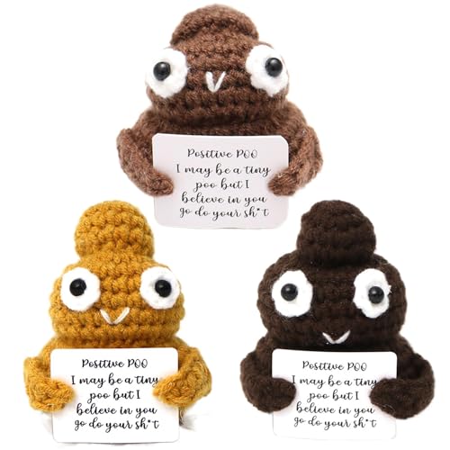 Gestrickte Puppe, emotionale Unterstützung gehäkelt | 3-teiliges Poo Strickpuppen-Set,Niedliche Strickdekoration, kreatives Häkel-Poo-Avocado-Puppenspielzeug für Kinder und Erwachsen von PUCHEN