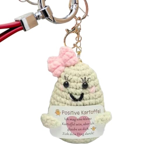 Süßer Kartoffel-Schlüsselanhänger, lustige Häkelkartoffel | Häkelkartoffel süße Puppe | Gestrickte Kartoffel mit positiver Karte, Häkelpuppe zur emotionalen Unterstützung, Schlüsselanhänger von PUCHEN