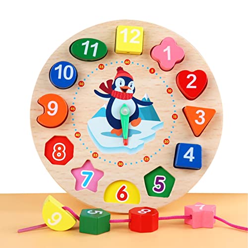 Uhr Holzspielzeug,Holzpuzzles für Kleinkinder - Digitale Perlenuhr, Unterrichtszeit, Stapelspiel aus Holz, Lernspielzeug für Kinder, Puzzle von PUCHEN