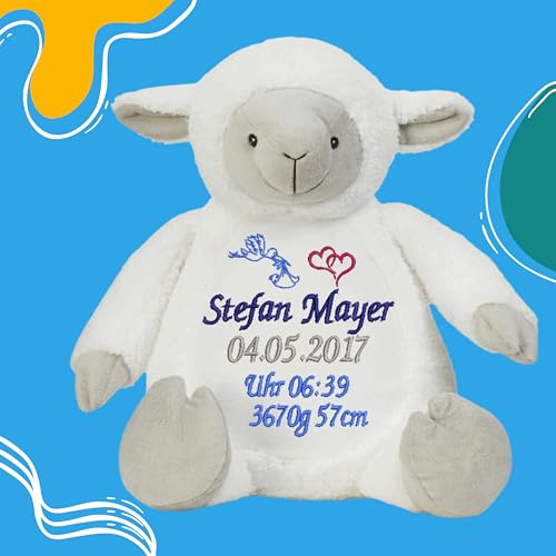 PULSAR stickerei Stofftier mit Namen personalisiert - bestickte Kuscheltier Geburtsdaten (Baby Geburtstag) von PULSAR stickerei