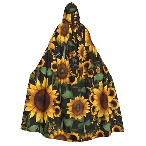 Damen im alten Ägypten, Unisex, langer Umhang mit Kapuze, für Halloween, Cosplay, Kostüme, ausgefallener Umhang für Erwachsene, 150 cm, Sonnenblumen, Schmetterlinge, Einheitsgröße von PULaif