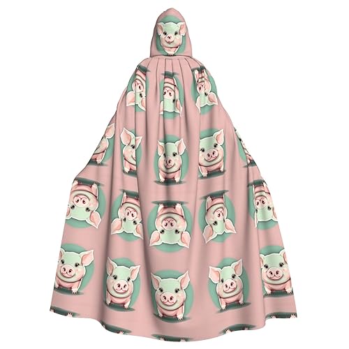 Unisex Kapuzenumhang mit Hundepfotenabdruck, langer Umhang für Halloween, Cosplay, Kostüme, ausgefallener Umhang für Erwachsene, 147 cm, Niedliches Schwein mit langen Ohren, Einheitsgröße von PULaif