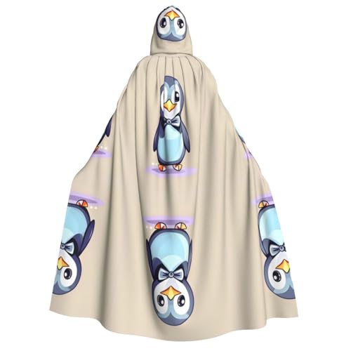 Unisex Kapuzenumhang mit Hundepfotenabdruck, langer Umhang für Halloween, Cosplay, Kostüme, ausgefallener Umhang für Erwachsene, 150 cm, Niedlicher Pinguin-Druck, Einheitsgröße von PULaif