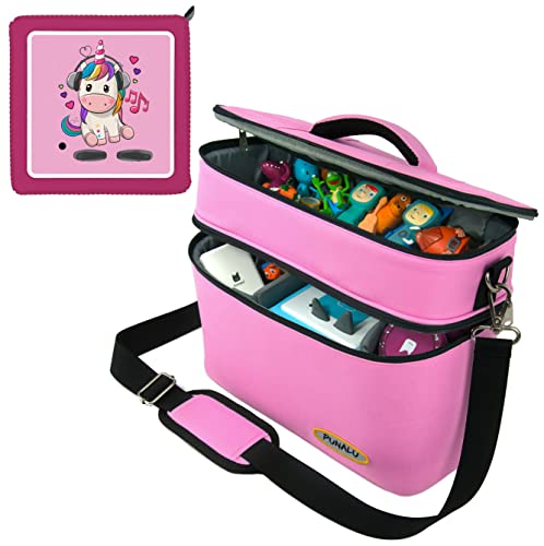 PUNALU große Tasche für Toniebox inkl. Schutzfolie passend für Toniebox, Platz für 68 Tonies, Set Toniebox Tasche + Toniebox Aufkleber (rosa) von PUNALU