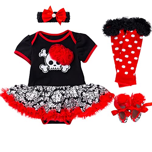 PUPYGIYUC Baby Girl Halloween Kostüme Baby Skeleton Strampler 4-teiliges Set Tutu Spitzenrock + Stirnband + Schuhe + Beinwärmer 0-3 Monate von PUPYGIYUC