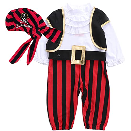 PUPYGIYUC Baby Piratenkostüm Halloween Kostüme für Jungen Halloween Kostüme von Captain Stinker 4-teiliges Set Strampler Gürtel Weste und Mütze 36 Monate von PUPYGIYUC