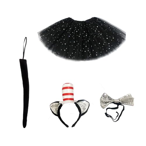 PURFUU Katzenkostüm-Set enthält Katzenschwanz, Stirnband, Fliege, Handschuh, Rock, Halloween, Catgirl, Outfit für Kinder, Frauen, Cosplay von PURFUU