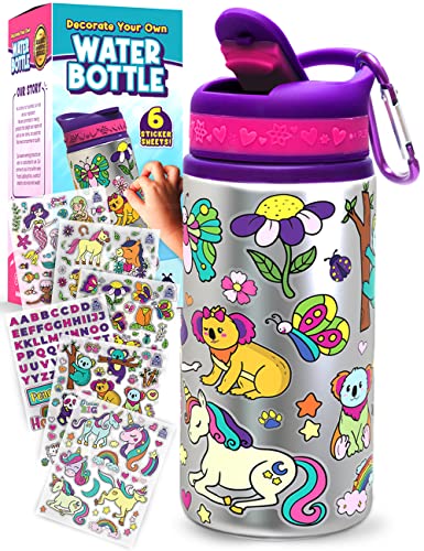 PURPLE LADYBUG Personalisierte Auslaufsichere Trinkflasche Mädchen Bastelset Kinder ab 6 Jahre - Weihnachtsgeschenke für Kinder 6-12, Einhorn Geschenk Mädchen 7 Jahre - Basteln Mädchen 8 Jahre von PURPLE LADYBUG