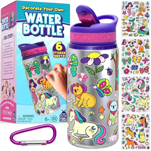 PURPLE LADYBUG Personalisierte Auslaufsichere Trinkflasche Mädchen Bastelset Kinder ab 6 Jahre - Weihnachtsgeschenke für Kinder 6-12, Einhorn Geschenk Mädchen 7 Jahre - Basteln Mädchen 8 Jahre von PURPLE LADYBUG