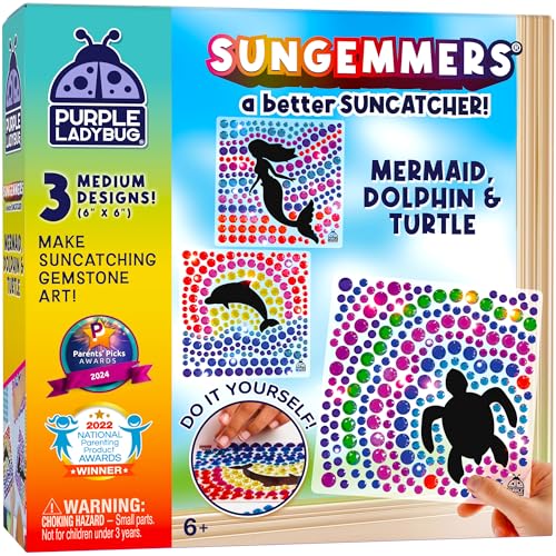 PURPLE LADYBUG Sungemmers Fenster Mosaik Bastelset Kinder ab 6 Jahre - Coole Ostergeschenke Kinder 4-12, Meerjungfrau Geschenk Mädchen 7 Jahre - Basteln Mädchen 8 Jahre - DIY Window Diamond Painting von PURPLE LADYBUG