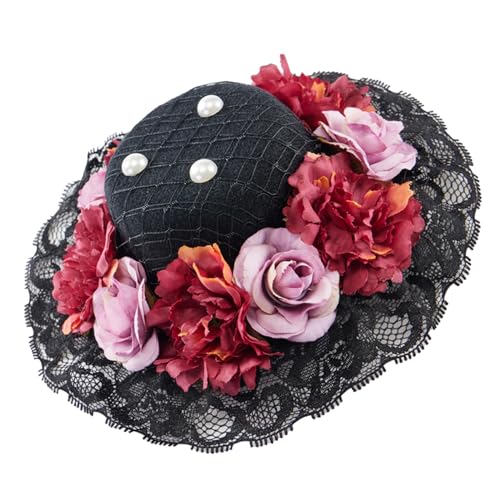 PURPLELILY Eleganter Steampunk-Hut mit Blumenspitze, Fedora-Hut, Haarspange, Maskeraden, Party, Kostüm, Hut, Kopfschmuck von PURPLELILY