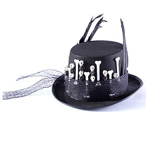 PURPLELILY Gothic Steampunk Totenkopf Zylinder Hut mit Feder Schwarz Hut Hexenhut Voodoo-Zylinder Halloween Hut für Fotoshootings Schwarzer Hexenhut Stirnband von PURPLELILY