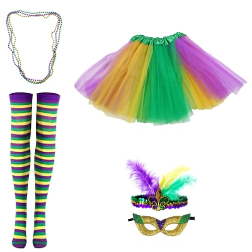 PURPLELILY LasVegas Karnevalskostüm-Set mit Perlenhalskette und gestreiften Strümpfen, Fat Tuesday Dekoration, Karneval, Party, Requisiten, Zubehör, Karnevalskostüm, Festival-Kostüm von PURPLELILY