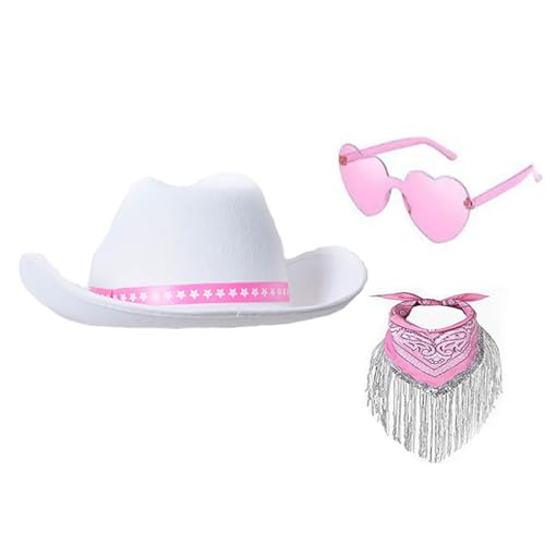 PURPLELILY Rollenspiel Cowboyhut für weibliche Westerngürtel Hut Kopftuch Herzform Sonnenbrille Junggesellinnenabschied Kostüm Set von PURPLELILY