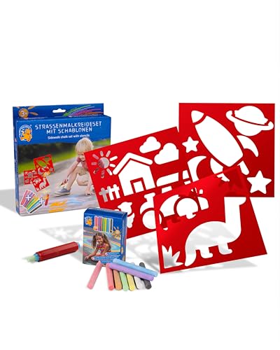 MALEFIX Straßenmalkreide Schablonen Set Adventure – 3 Schablonen, 18 Kreiden in 9 Farben, 1 Kreidehalter – Perfekt für kreative Kunstwerke auf Hof & Gehwegen mit Abenteuermotiven und Schablonenhilfe MALEFIX Straßenmalkreide Schablonen Set Adventure – 3 Schablonen, 18 Kreiden in 9 Farben, 1 Kreidehalter – Perfekt für kreative Kunstwerke auf Hof & Gehwegen mit Abenteuermotiven und Schablonenhilfe von PUSTEFIX