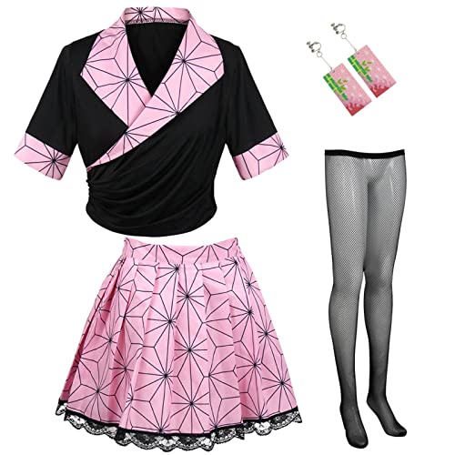 PUYYDS Cosplay Anime Kostüm Halloween Kostüme für Frauen Kamado Nezuko Tanjirou Giyuu Top Rock Set Karneval Acgn Show von PUYYDS