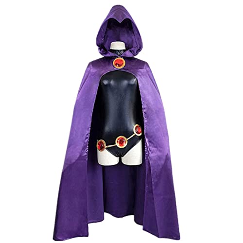 PUYYDS Teen Titans Super Hero Raven Cosplay Kostüm Damen Schwarzer Bodysuit Lila Umhang Mit Kapuze Overalls Halloween Party Kostüm von PUYYDS