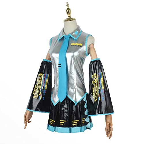 PUYYDS Vocaloid Miku Cosplay Perücke Kostüm Japan Midikleid Anfänger Zukunft Miku Cosplay weiblich Halloween Damenkostüm Herrengröße, L von PUYYDS