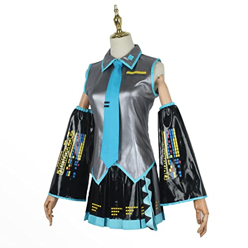 PUYYDS Vocaloid Miku Cosplay Perücke Kostüm Japan Midikleid Anfänger Zukunft Miku Cosplay weiblich Halloween Damenkostüm Herrengröße von PUYYDS