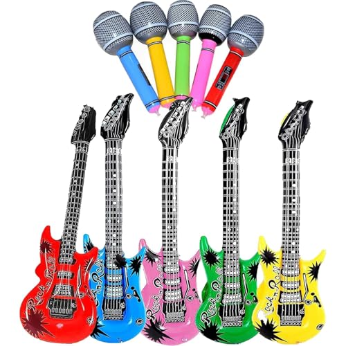 10 Stück Aufblasbare Party Props, 5 Aufblasbares Gitarre 5 Aufblasbares Mikrofone, Gitarre Aufblasbar, Mikrofon Aufblasbar, Kinder Ornament Karaoke, für Mottopartys, Cosplay von PVFZXS