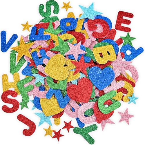 145 Stück 4,3 cm Moosgummi Buchstaben Glitter Schaumstoff Aufkleber Buchstaben Sticker Selbstklebend Buchstaben Aufkleber Klebebuchstaben Glitter Alphabet Sticker für Kinder DIY Handwerk (5 Farben) von PVFZXS