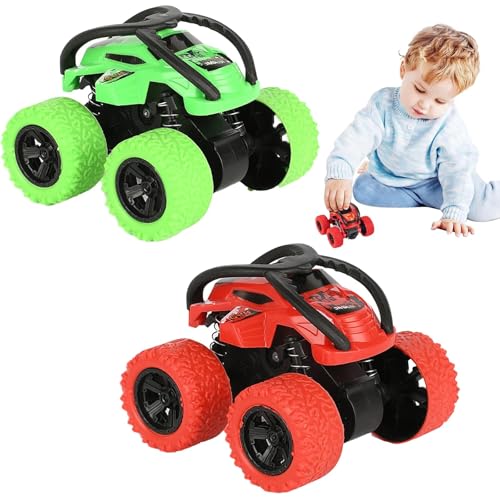 2-Teilig Monster Truck, Auto Spielzeug, Monster Truck Spielzeug, Kinder Auto Spielzeug 4x4 Kraftträgheitsantriebsfahrzeug, 360° Stuntrotation, Kinderspielset Geeignet Für Kinder zum Spielen von PVFZXS