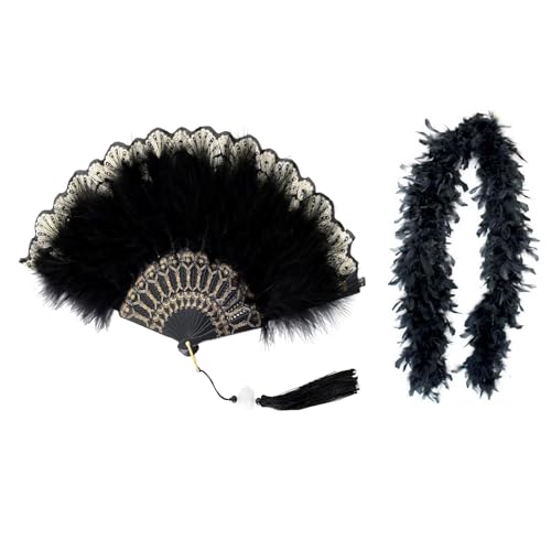 KarnevalsTeufel Federboa einfarbig Federdichten wählbar Länge ca. 1,80m Federstola Federschal Kostüm Karneval 20er Jahre Charleston Burlesque kuschelig, Hand Fan von PVFZXS