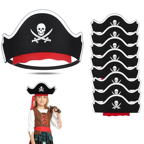 PVFZXS 9 Stück Piratenhut für Kinder, Piraten Kindergeburtstag Set Piratenhut Kinder, Pirat Filz Augenmaske Schädel Piraten Hut Accessoires für Kindergeburtstag Halloween Maskerade Piratenparty von PVFZXS