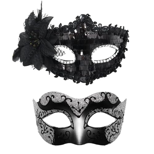 PVFZXS 2 Stück Venezianische Maske, Maskenball Damen Herren, Masken Kostüm, Venezianische Maske Herren, Maskenball Damen, Maskenball Maske Für Karneval Halloween Cosplay von PVFZXS