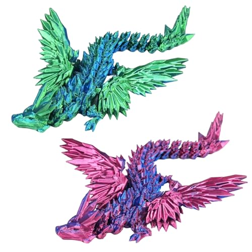 3D Drache, Drache, 2 Stück Ewegliche Gelenke 3D Druck Drache mit FlüGeln, Realistische 3D Gedruckter Kristall Drache für Erwachsene und Kinder, Drachen Spielzeug für Home Office Desktop Dekoration von PWCTNT