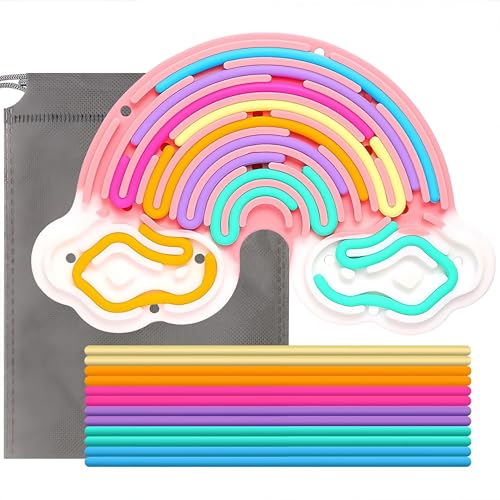 PWCTNT Sensorik Spielzeug,Fidget Toys,Doppelseitiges Regenbogen Cloud Activity Board,mit 1 Reisetasche und 12 Silikonstäbe Fidget Toys Set,Fidget Toys Kinder für Entwicklung Manueller Fähigkeiten (1) von PWCTNT