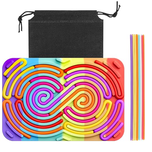 Sensorik Spielzeug, Fidget Toys, 1 Doppelseitiges Activity Board 11 Silikonstäbe mit Reisetasche Fidget Toys Set, Fidget Toys Kinder für Entwicklung Manueller Fähigkeiten(1) von PWCTNT