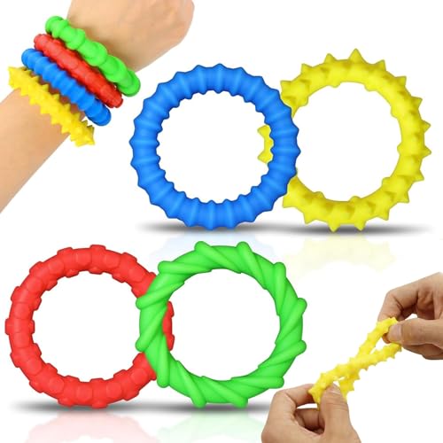 Sensorik Spielzeug,Fidget Toys,4 Stretchy Soothing Texture Fidget Bracelet,Fidget Toy Stress Spielzeug for Children and Adults,Squeeze Toy Fidget Toys Set Sensory Toys von PWCTNT