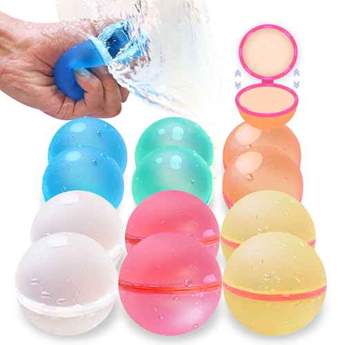 12 Stück Wasserbomben Wiederverwendbar |Eine Sekunde Schnellfüller Wasserbombe| Magnetische Wasserbomben Selbstschließend Silikon Wasserballons Splash Ball Wasserspielzeug Kinder Sommerpartys von PWOKAO