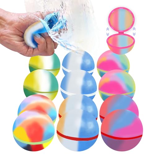 12 Stück Wasserbomben Wiederverwendbar Illusion Farbverlauf Wasserballons Eine Sekunde Schnellfüller Wasserbombe Set,Magnetische Wasserbomben Selbstschließend Silikon Splashball Wasserspielzeug von PWOKAO