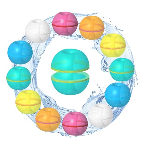 12 Stück Wasserbomben Wiederverwendbar Krapfen Wasserballons | Eine Sekunde Schnellfüller Wasserbombe | Magnetische Wasserbomben Selbstschließend Silikon Splashball Wasserspielzeug Kinder von PWOKAO